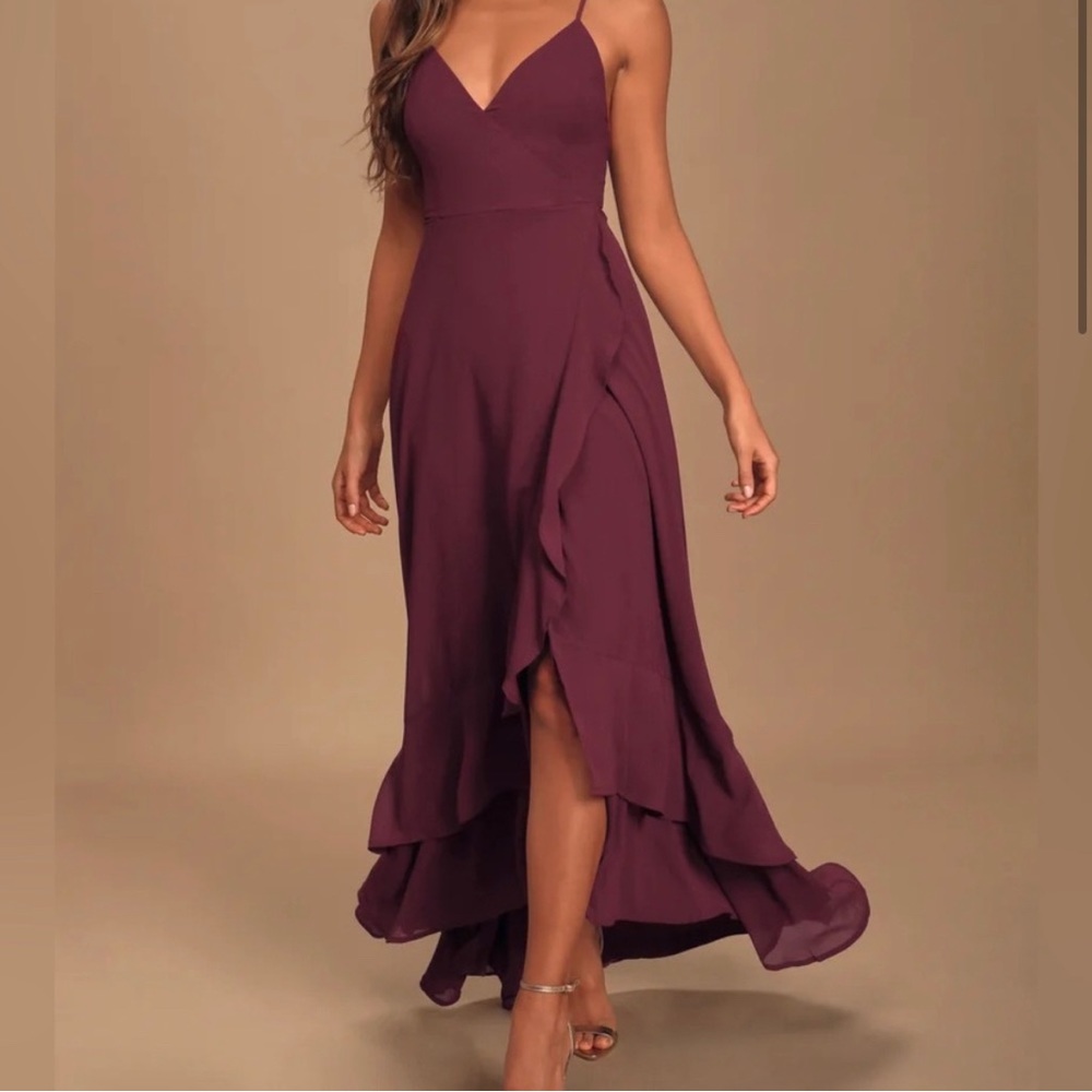 Lulus In Love Forever Maroon Lace-Up High-Low Formal Maxi Dress
